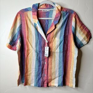 Marine Layer Top Women's XL Rainbow Stripe Lyocell Linen Eden SS PJ Pajama Shirt